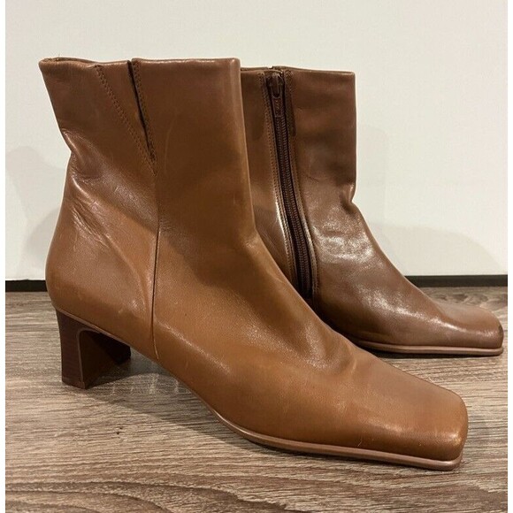 Vintage 90’s Diba Boots Women’s Tan Leather Square Toe Booties Bohemian Sz 8.5 - Picture 1 of 16